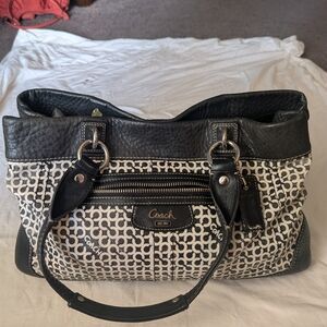 Coach Black and Ivory Signature Shoulder Bag